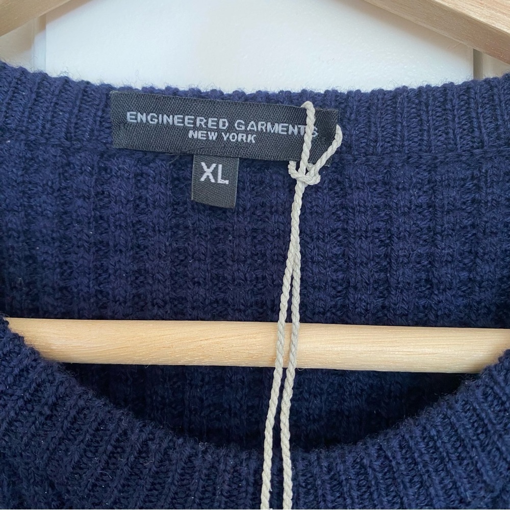 Engineered Garments Crew Neck Fisherman Sweater in Navy‎ Waffle - Picture 6 of 11